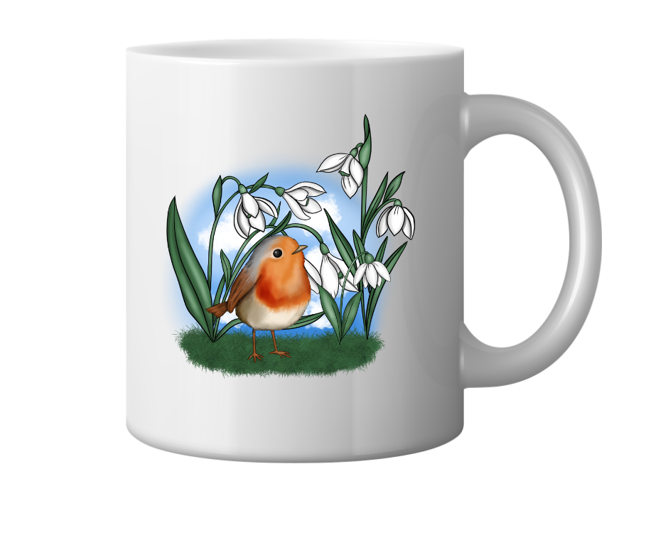 Robin and Snow Drops Mug