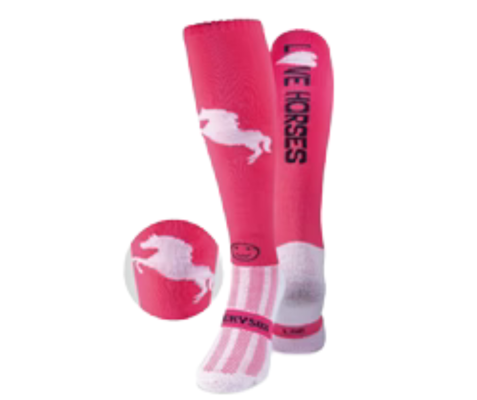 Love Horses Brilliant Pink Knee Length Socks,