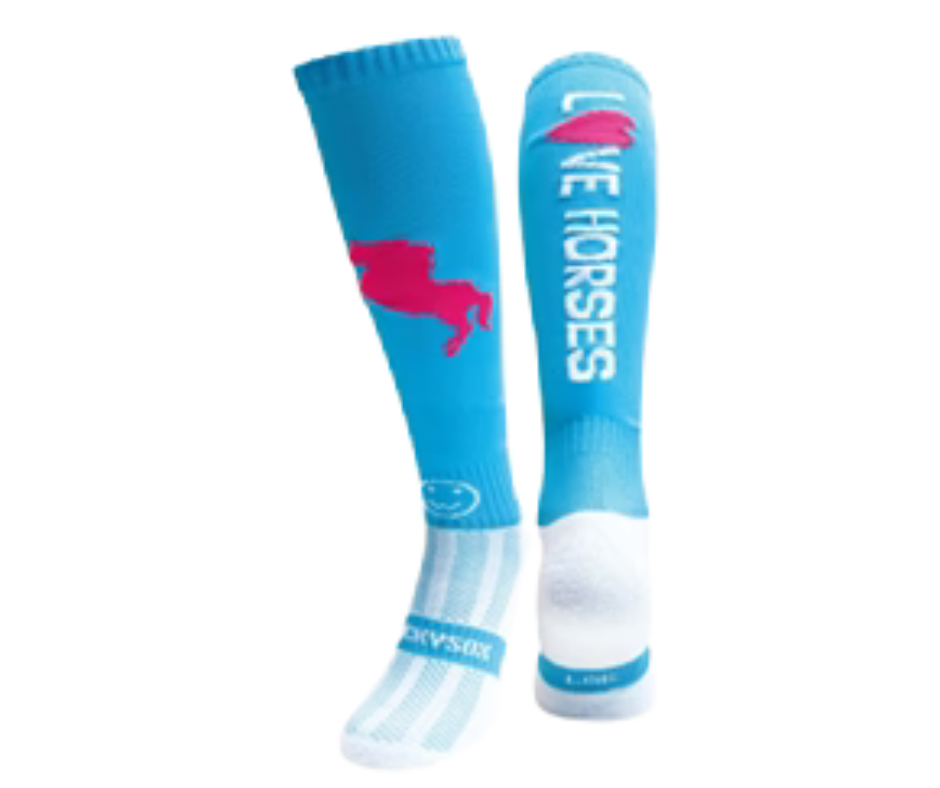 Love Horses Turquoise Blue Knee Length Socks
