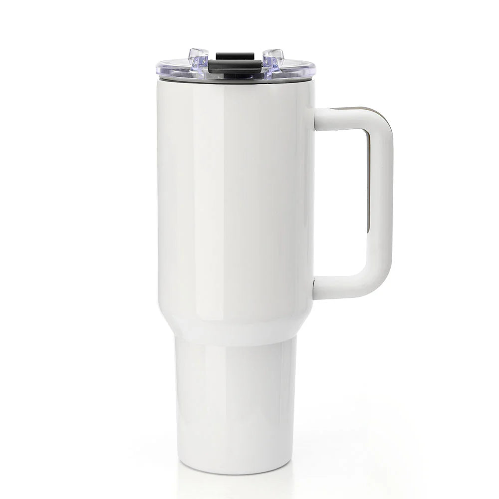 Personalised 40OZ Travel Mug with Plastic Handle - White