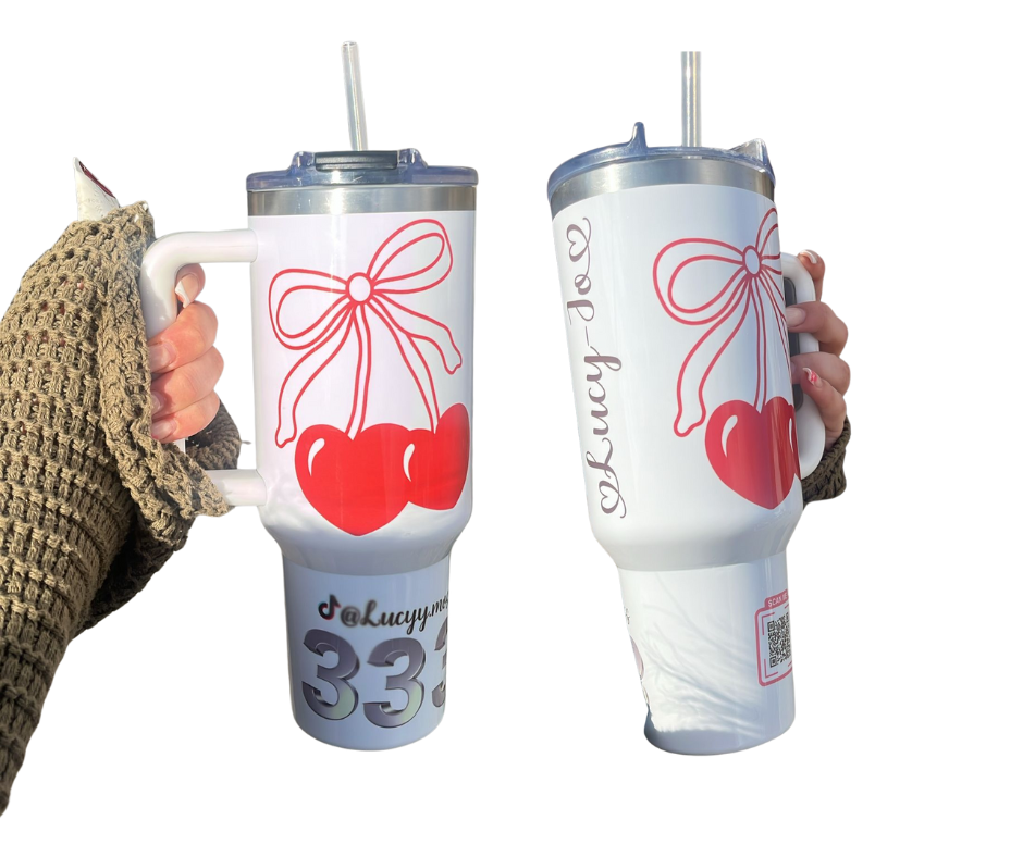 Personalised 40OZ Travel Mug with Plastic Handle - White