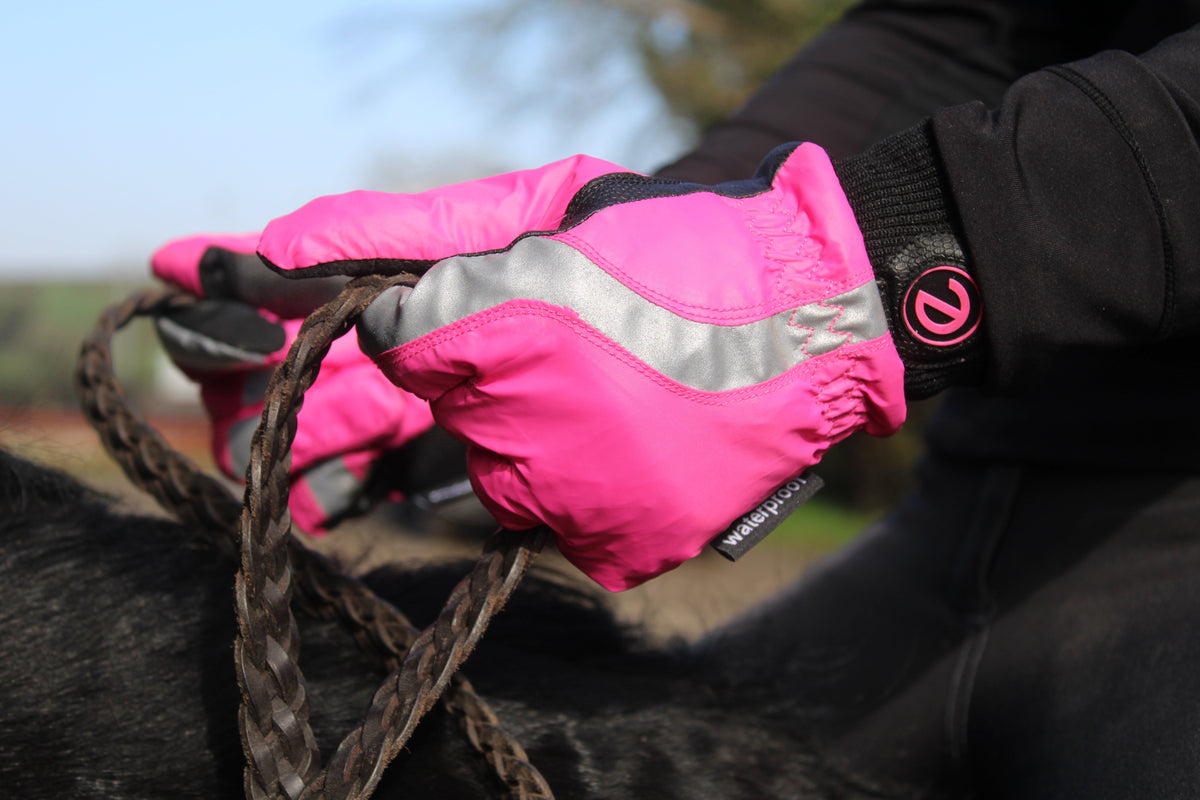 eQUEST Waterproof Hi-Vis Riding & Yard Gloves – Hi-Vis Reflective Pink | Warm & Reflective
