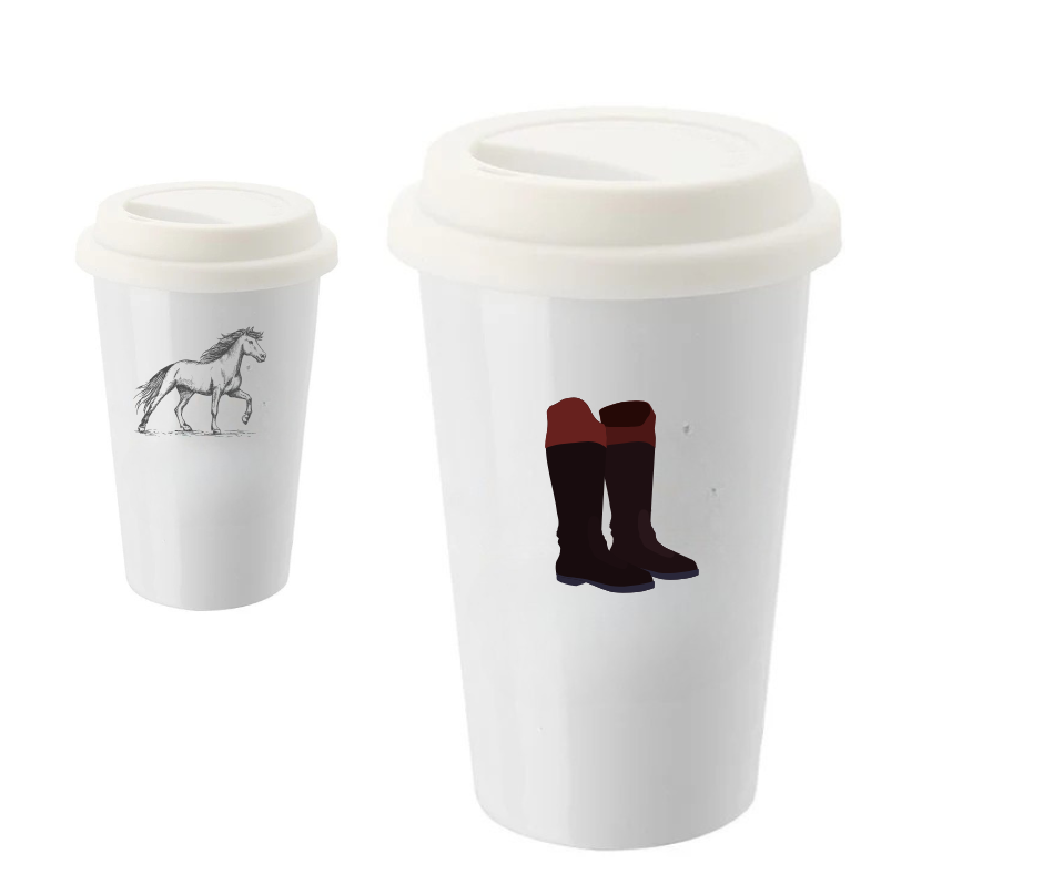 Ceramic Travel Mug -Horse & Tall Boots