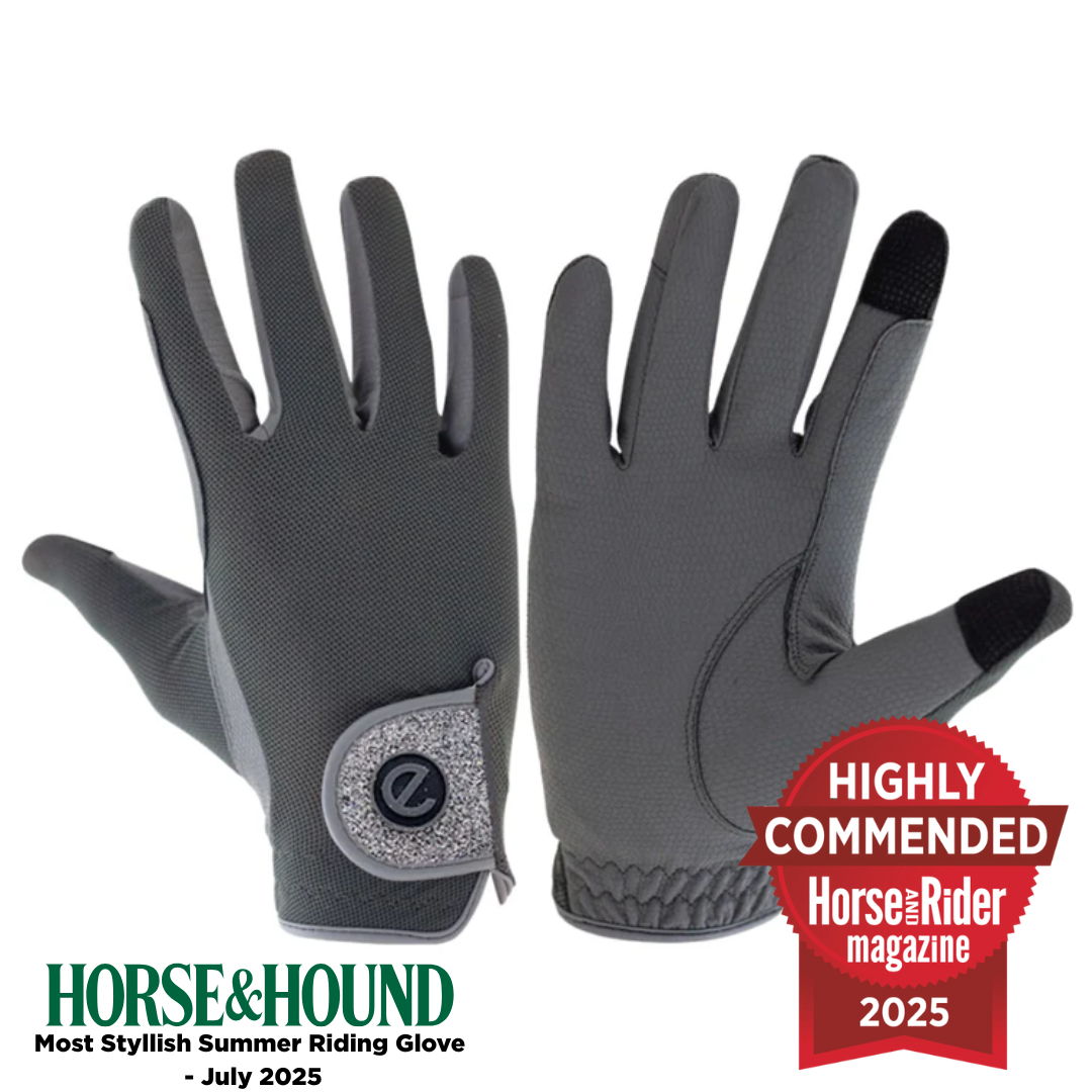 eQUEST GripPro X-LITE Riding Gloves - Grey & Silver Glitter Cuff