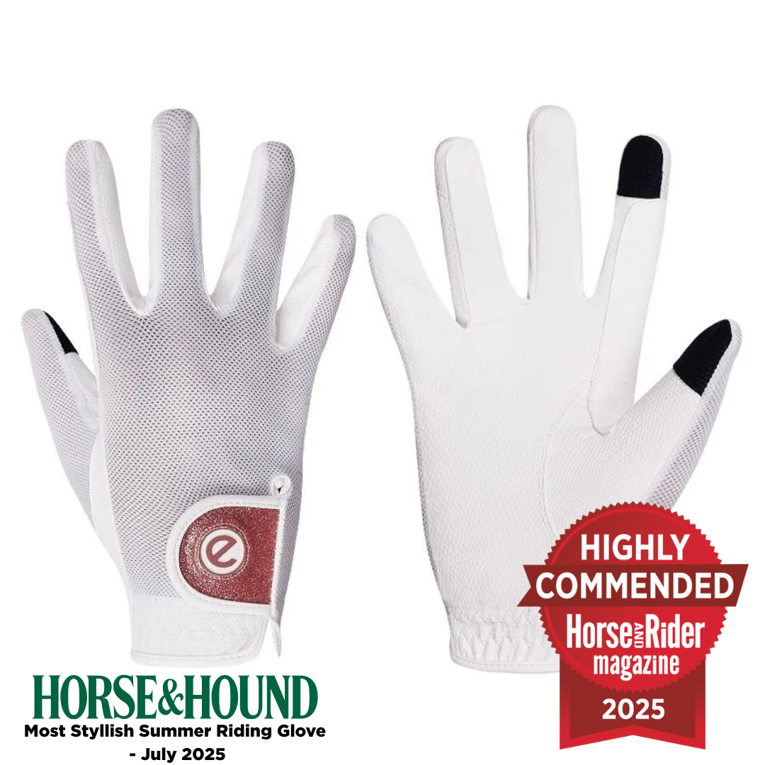 eQUEST GripPro X-LITE Riding Gloves - White & Rose Gold Glitter Cuff