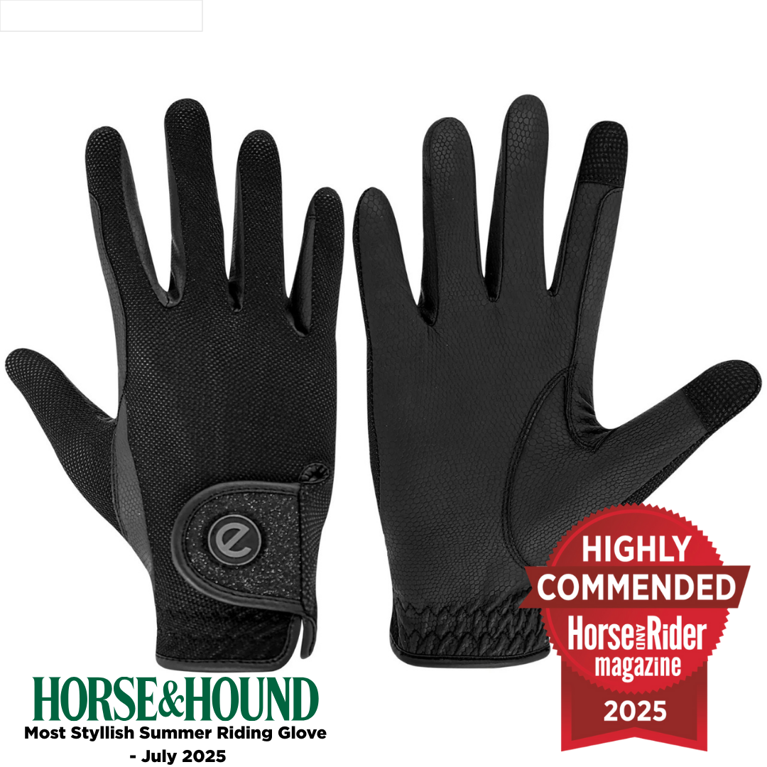 eQUEST GripPro X-LITE Riding Gloves - Black Tonal Glitter Cuff