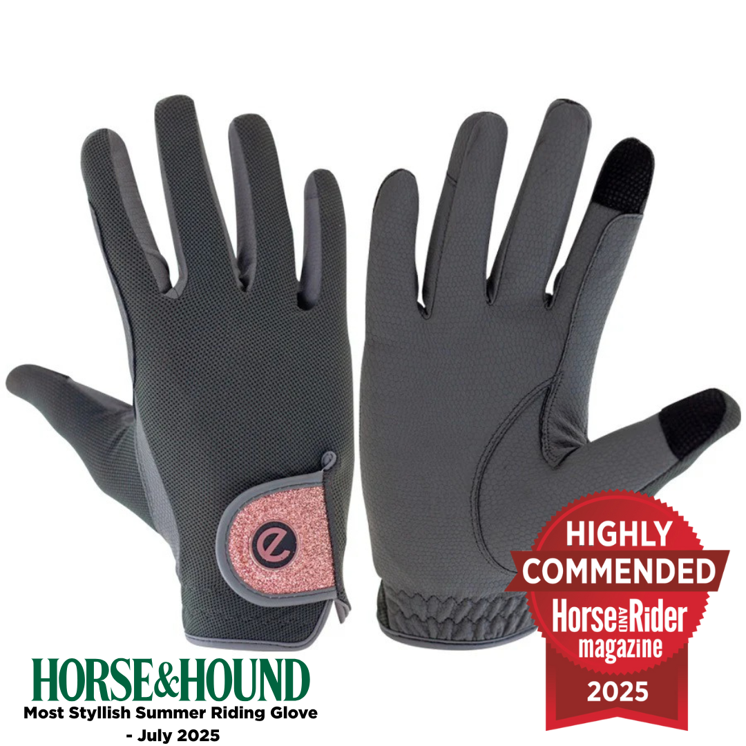eQUEST GripPro X-LITE Riding Gloves - Grey & Rose Gold Glitter Cuff