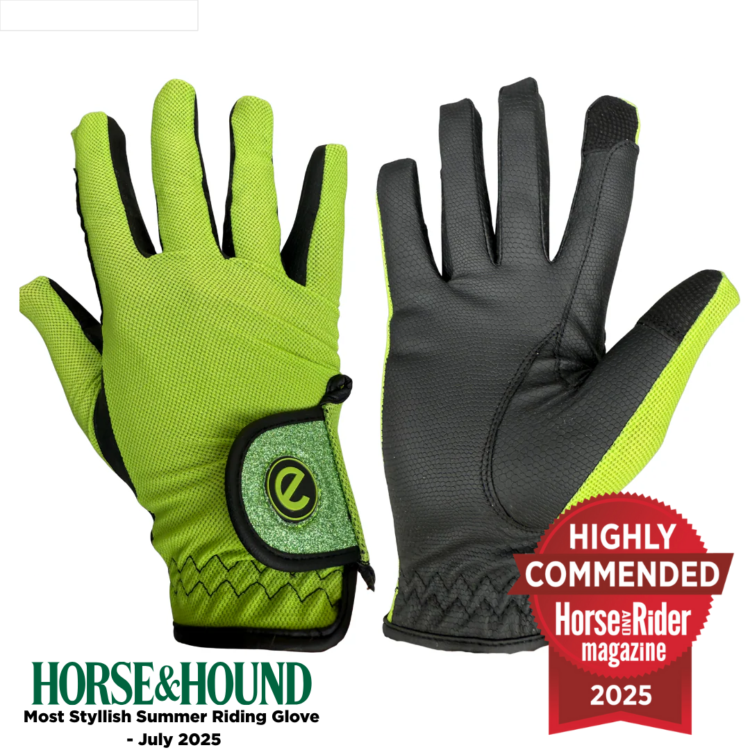 eQUEST GripPro X-LITE Riding Gloves - Lime Green Glitter Cuff