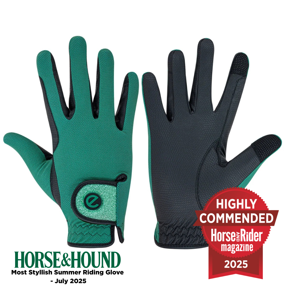 eQUEST GripPro X-LITE Riding Gloves - Alpine Green Glitter Cuff