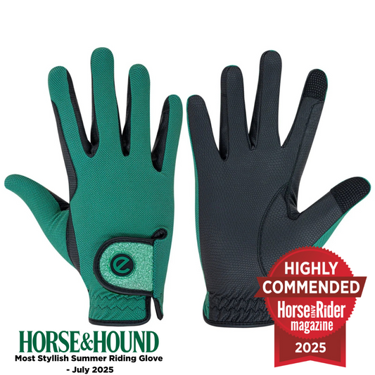 eQUEST GripPro X-LITE Riding Gloves - Alpine Green Glitter Cuff