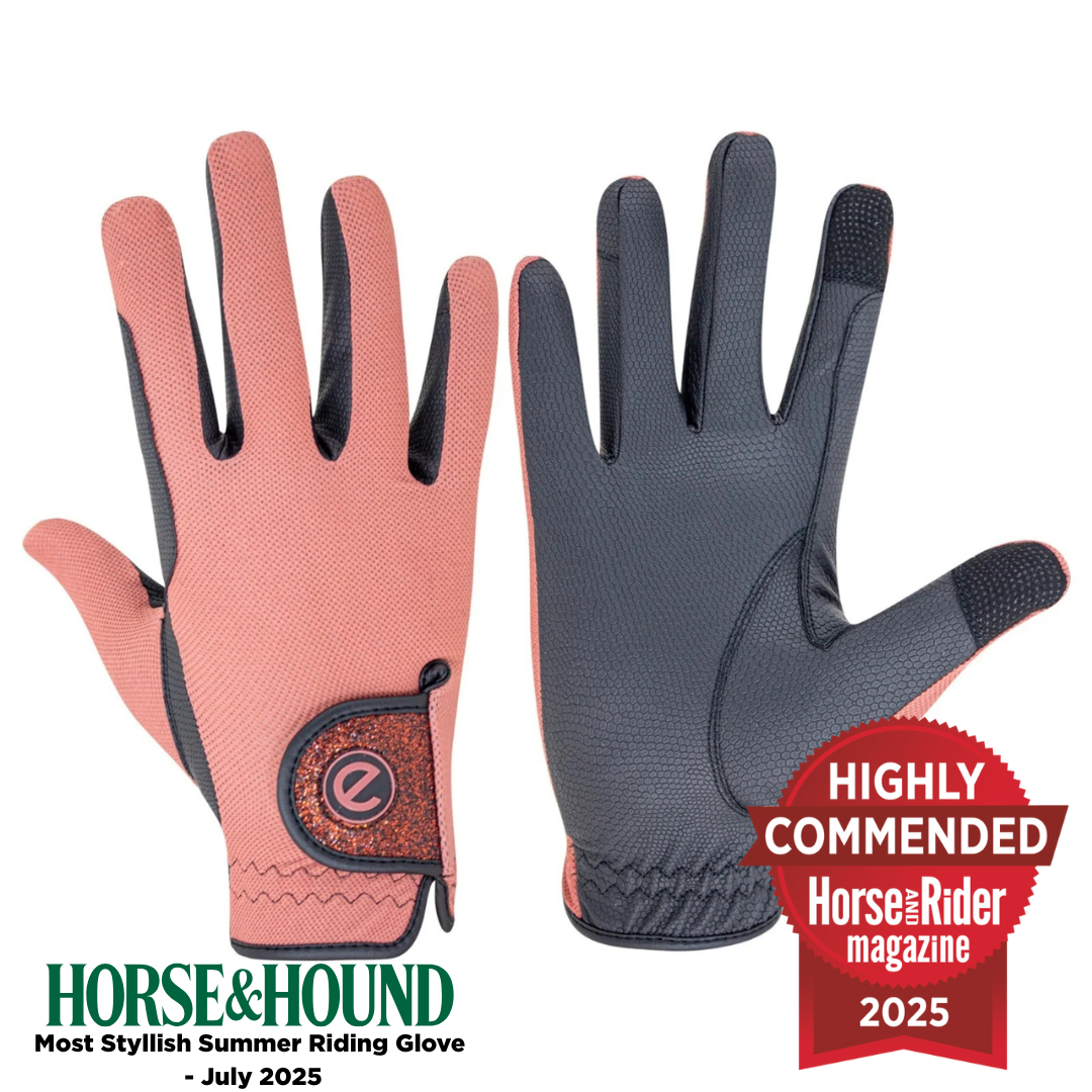 eQUEST GripPro X-LITE Riding Gloves - Coral Glitter Cuff