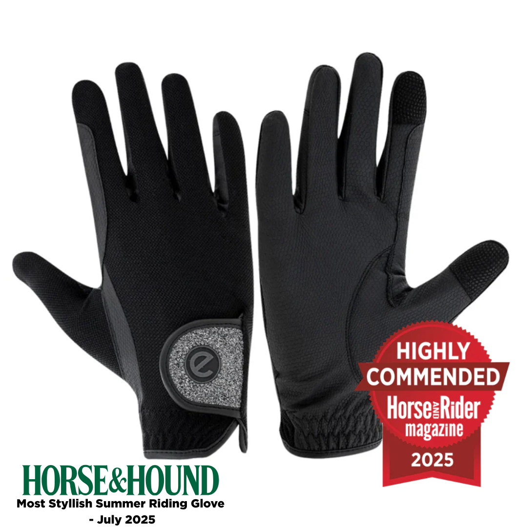 eQUEST GripPro X-LITE Riding Gloves - Black & Silver Glitter Cuff