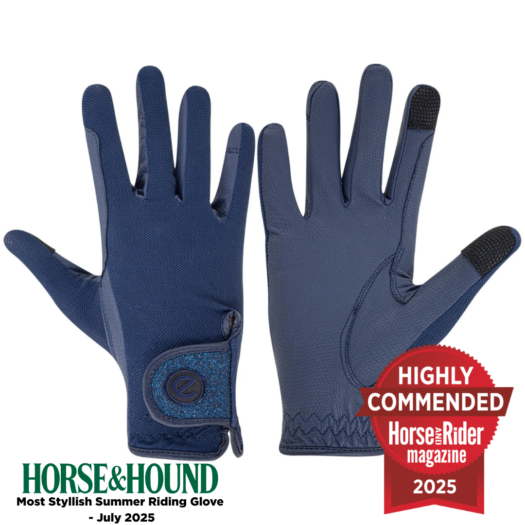 eQUEST GripPro X-LITE Riding Gloves - Blue Tonal Glitter Cuff