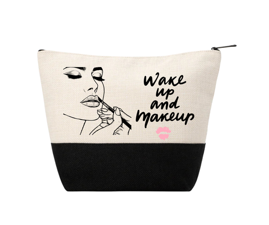 White Linen Cosmetic Bag With Black Base 18.5 x 24