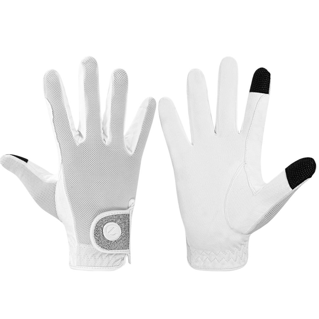 eQUEST GripPro X-LITE Riding Gloves - White & Silver Glitter Cuff