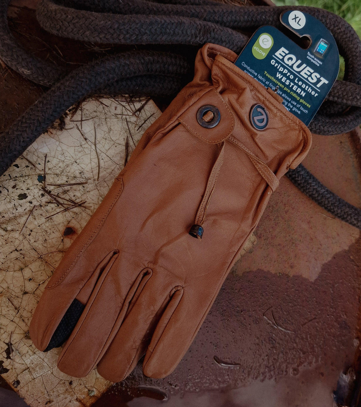 eQUEST GripPro Western Leather Riding Gloves – Tan | Unlined | Touchscreen