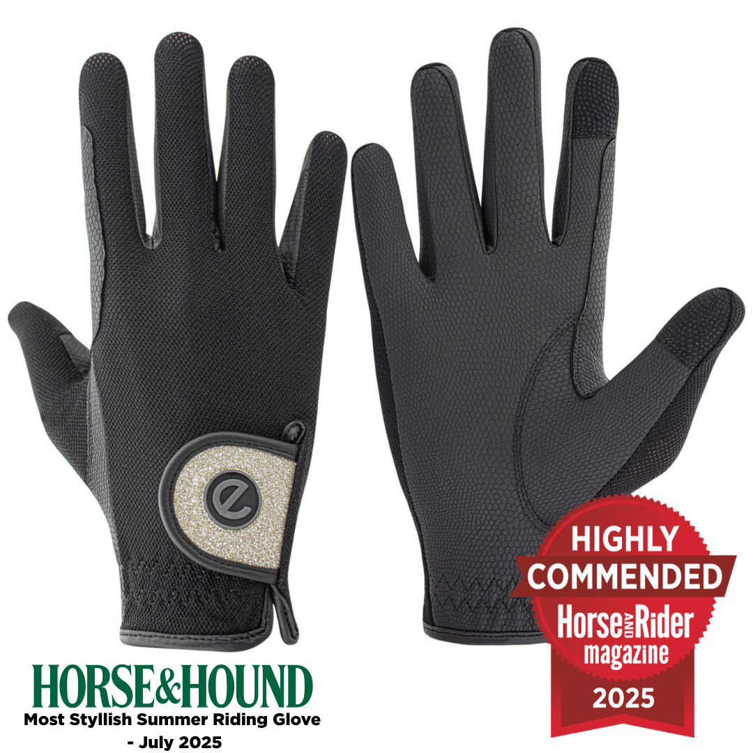 eQUEST GripPro X-LITE Riding Gloves - Black Gold Glitter Cuff