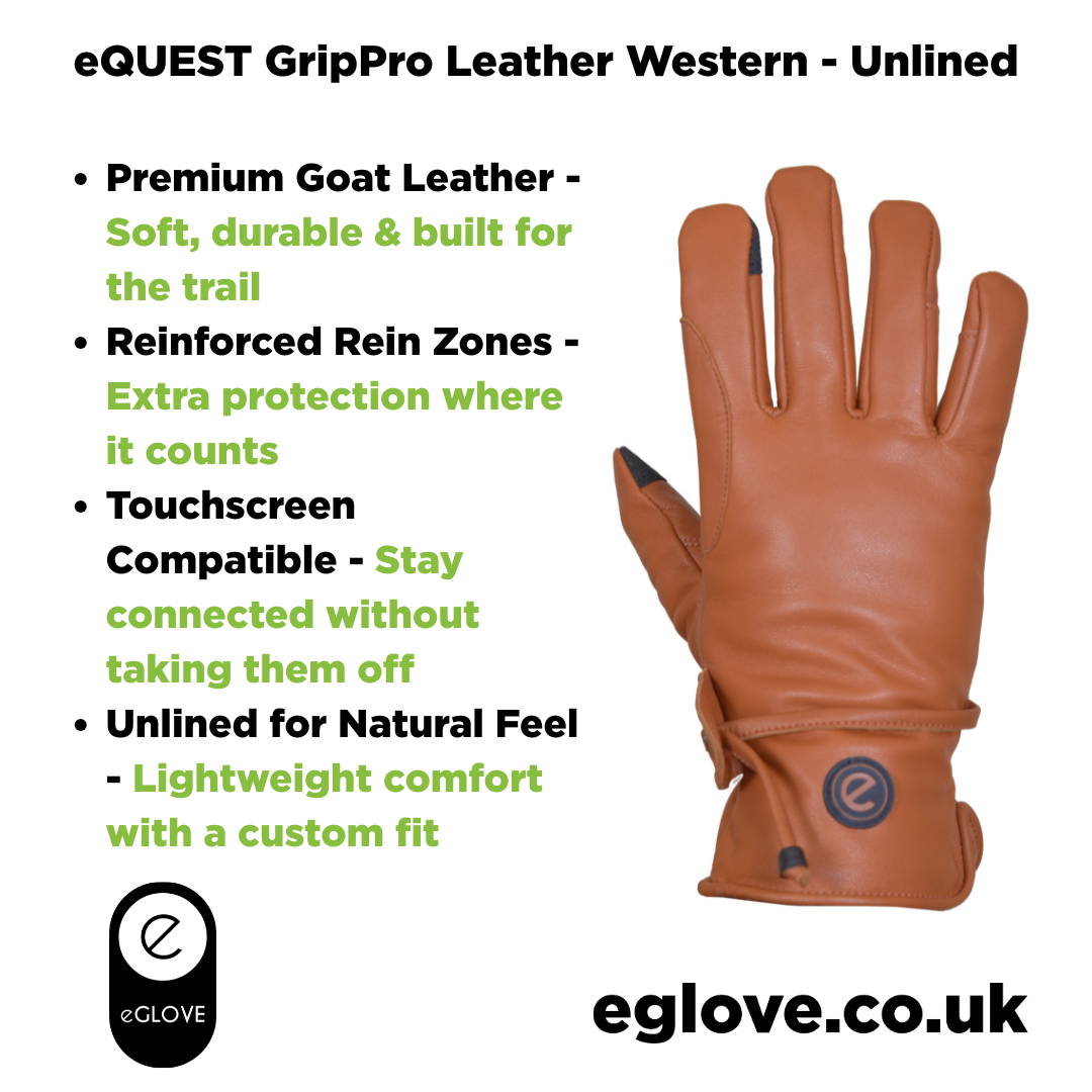 eQUEST GripPro Western Leather Riding Gloves – Tan | Unlined | Touchscreen