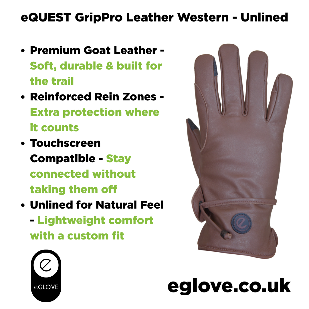eQUEST GripPro Western Leather Riding Gloves – Brown | Unlined | Touchscreen