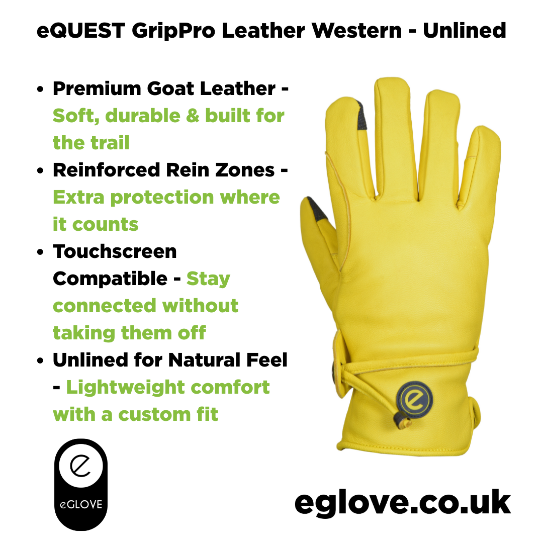 eQUEST GripPro Western Leather Riding Gloves – Classic Yellow | Unlined | Touchscreen