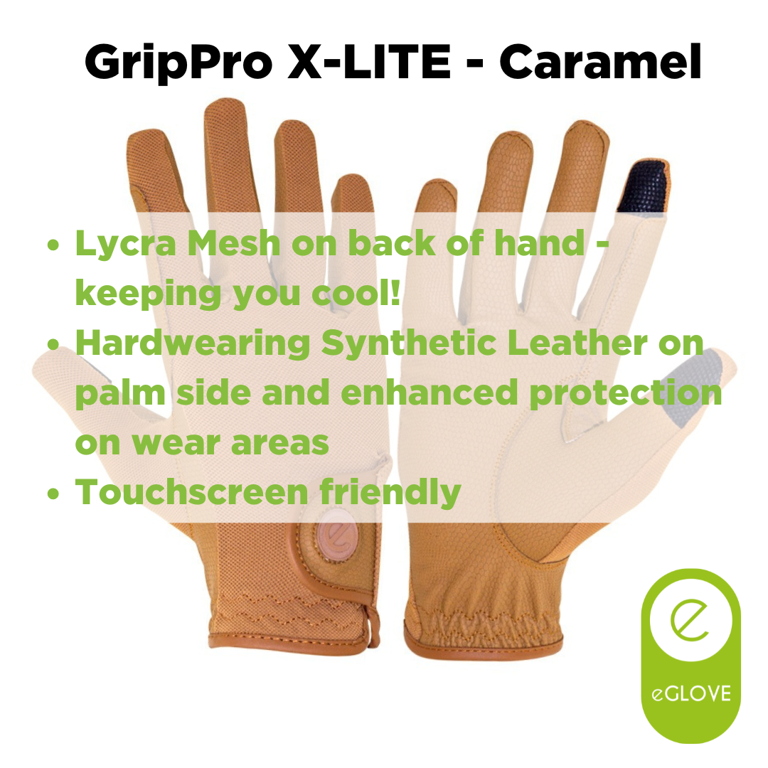 eQUEST GripPro X-LITE Riding Gloves - Caramel Regular Cuff