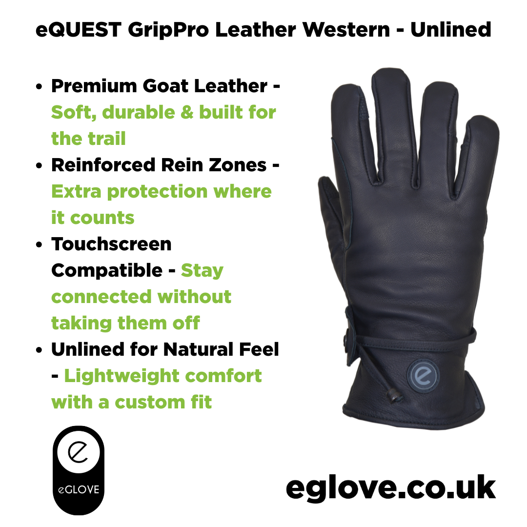 eQUEST GripPro Western Leather Riding Gloves – Black | Unlined | Touchscreen