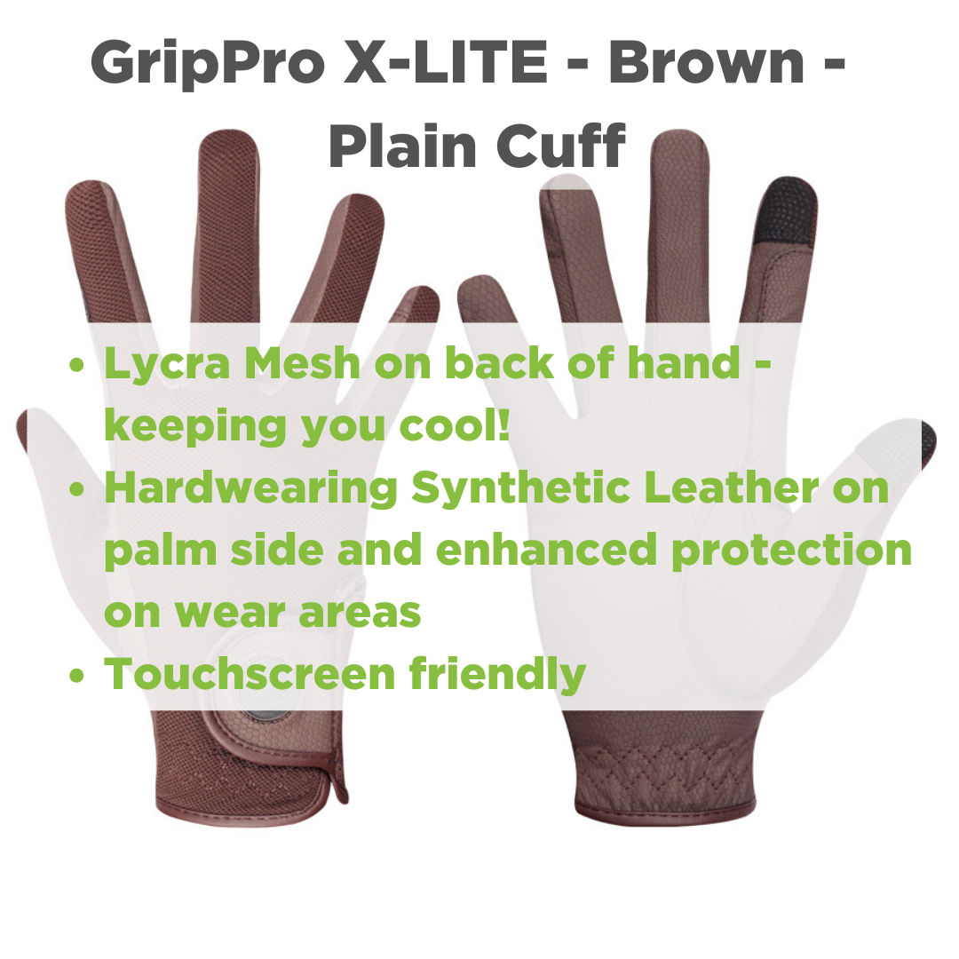 eQUEST GripPro X-LITE Riding Gloves - Brown Regular Cuff