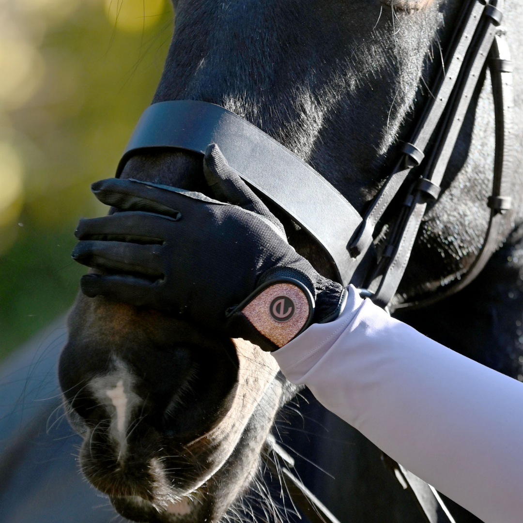 eQUEST GripPro X-LITE Riding Gloves - Black & Rose Gold Glitter Cuff