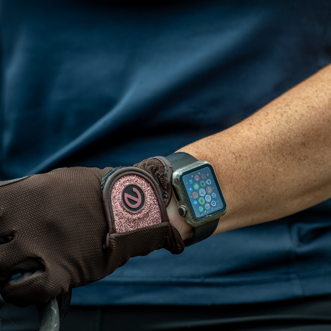 eQUEST GripPro X-LITE Riding Gloves - Brown & Rose Gold Glitter Cuff