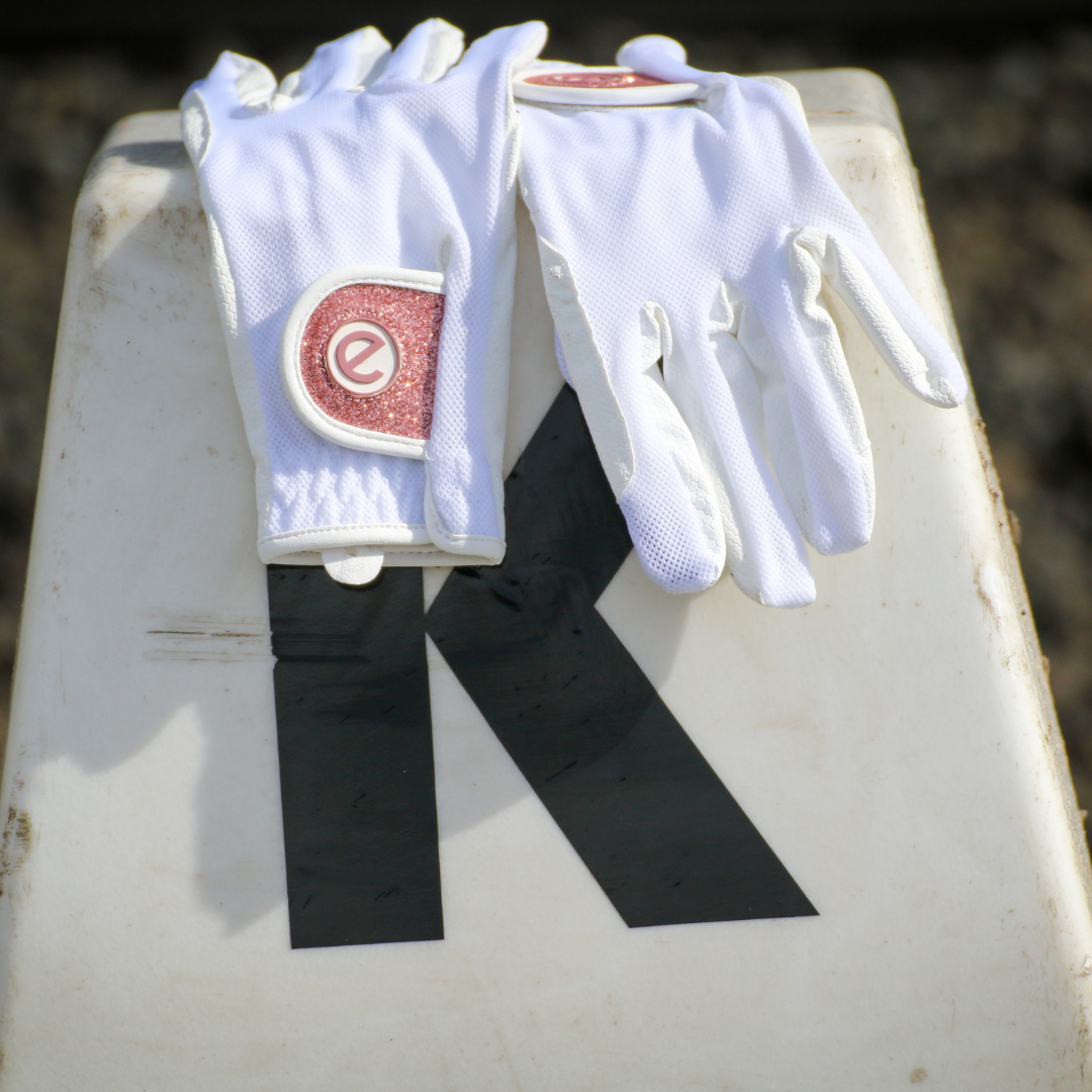 eQUEST GripPro X-LITE Riding Gloves - White & Rose Gold Glitter Cuff