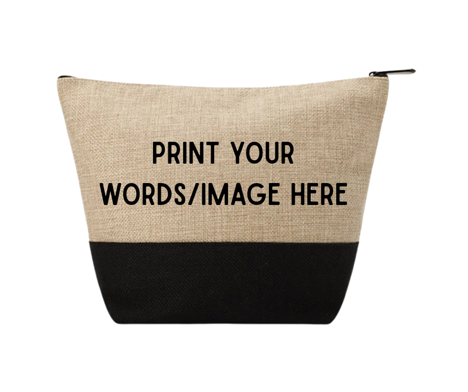 Personalised Linen Cosmetic Bag With Black Base 18.5 x 24