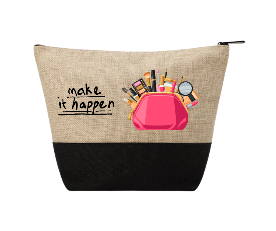 Dark Linen Cosmetic Bag With Black Base