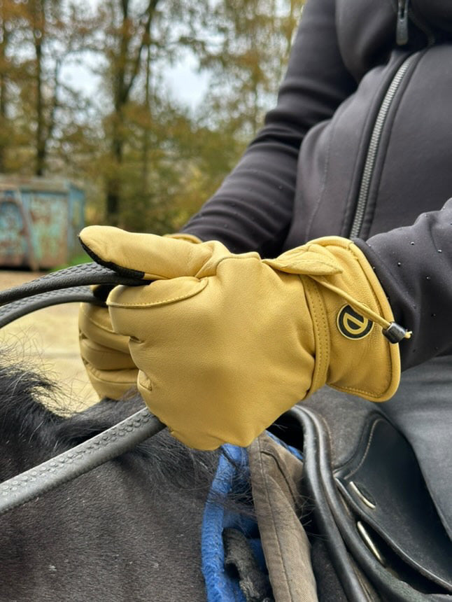 eQUEST GripPro Western Leather Riding Gloves – Classic Yellow | Thinsulate Lined | Touchscreen