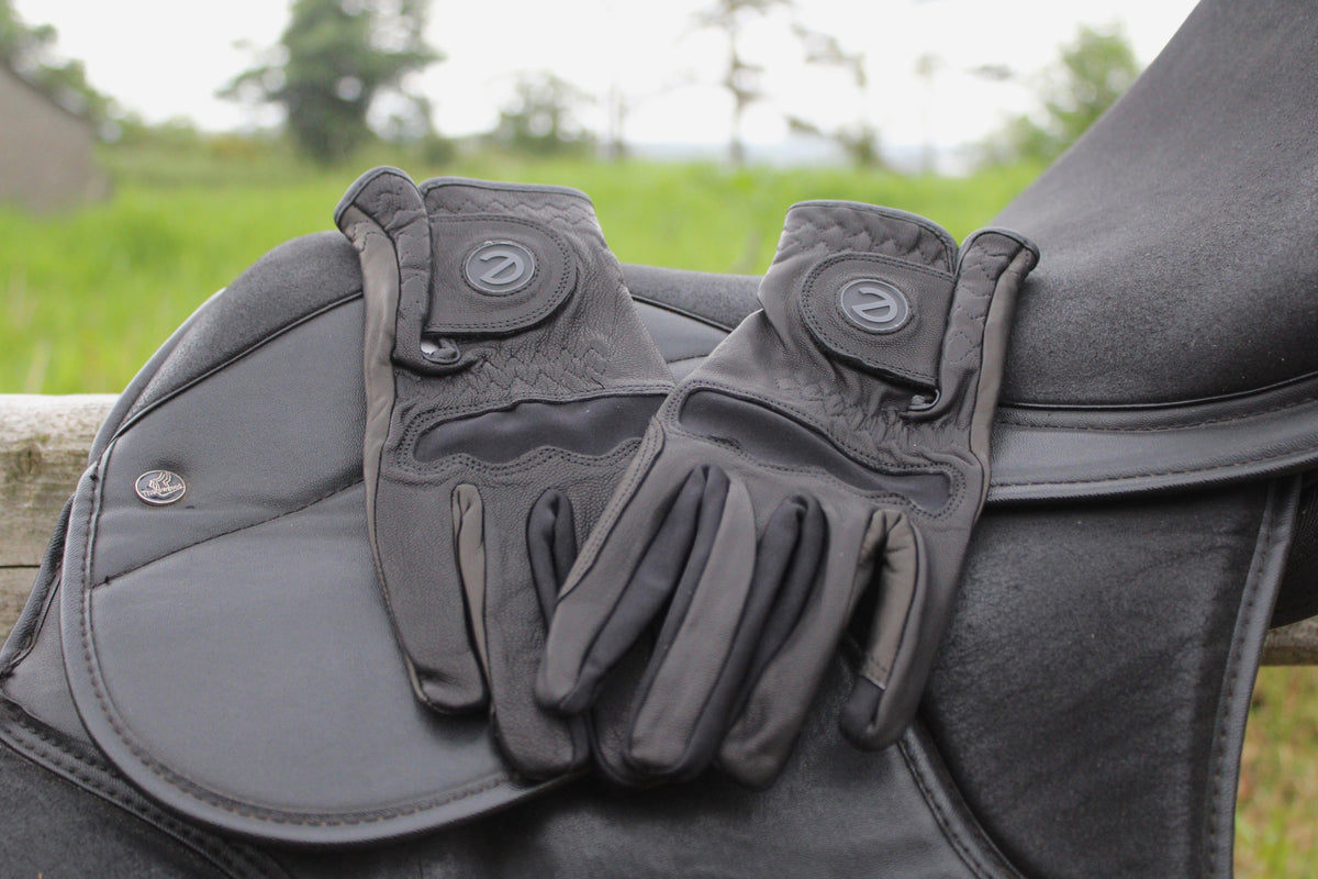 eQUEST GripPro LEATHER Riding Gloves - Black | Cabretta Palm & Goat Leather Back