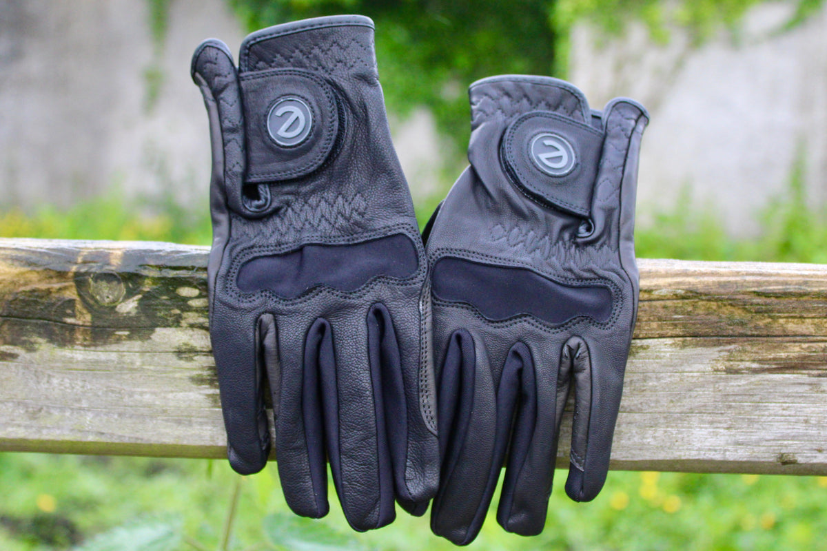 eQUEST GripPro LEATHER Riding Gloves - Black | Cabretta Palm & Goat Leather Back