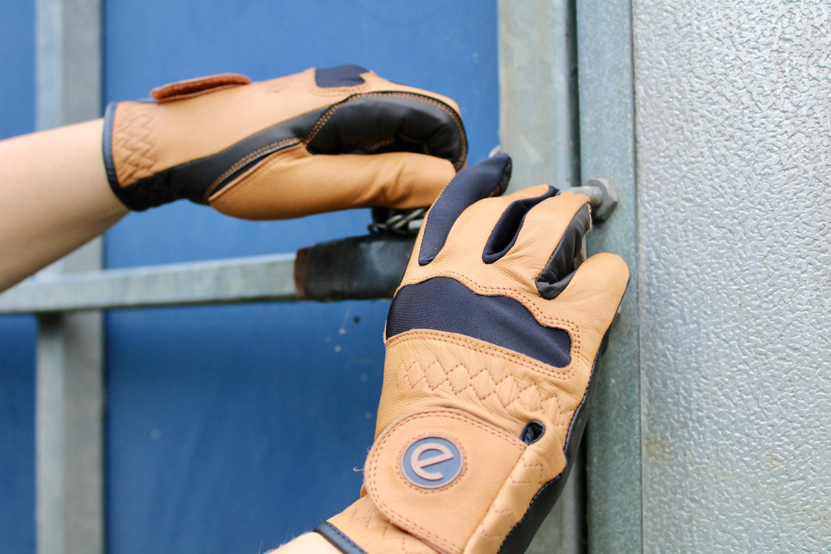 eQUEST GripPro LEATHER Riding Gloves - Tan/Black | Cabretta Palm & Goat Leather Back