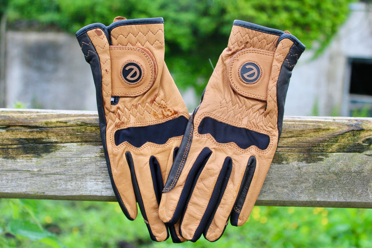 eQUEST GripPro LEATHER Riding Gloves - Tan/Black | Cabretta Palm & Goat Leather Back