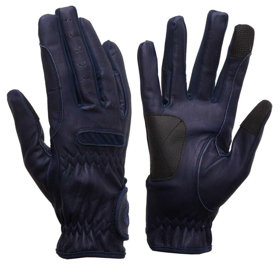 eQUEST GripPro Leather Touchscreen Riding Gloves - Navy Blue | Classic English Style