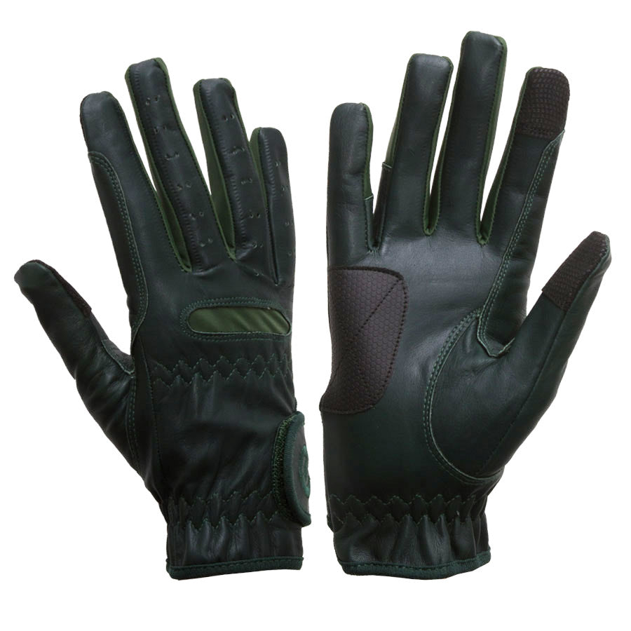 eQUEST GripPro Leather Touchscreen Riding Gloves - Dark Green | Classic English Style