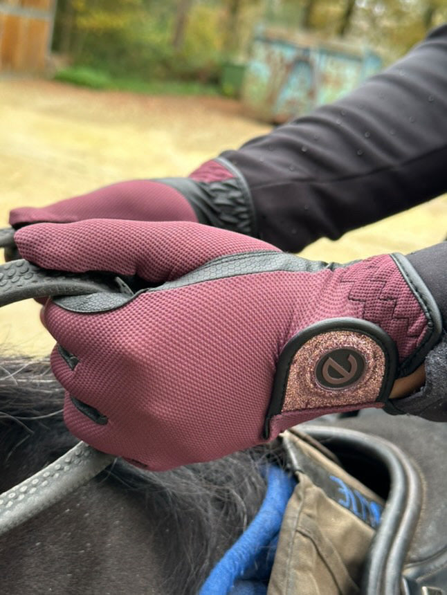 eQUEST GripPro X-LITE Riding Gloves - Merlot Glitter Cuff