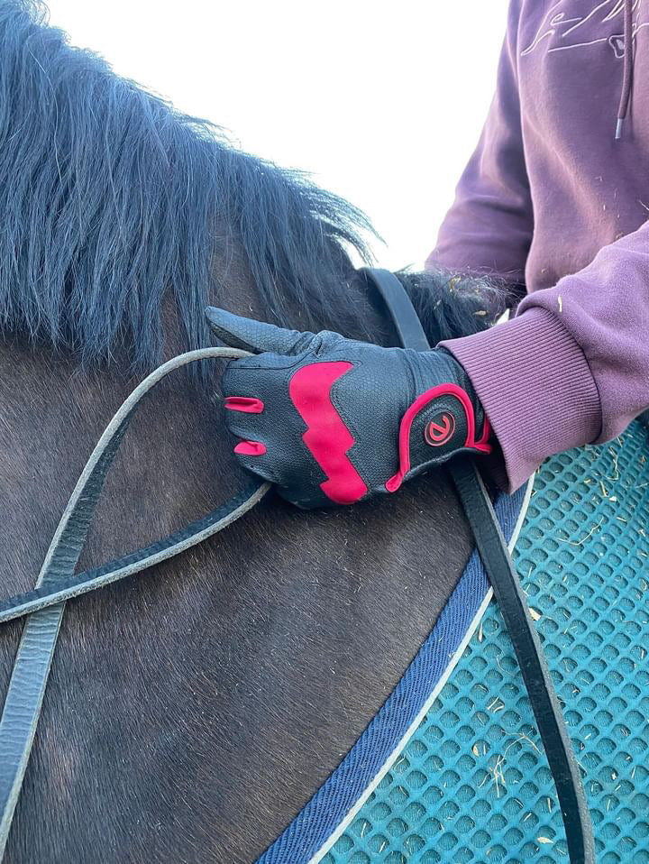eQUEST GripPro LITE V3 Lightweight Riding Gloves – Black / Red | Lightweight, Grippy & Breathable