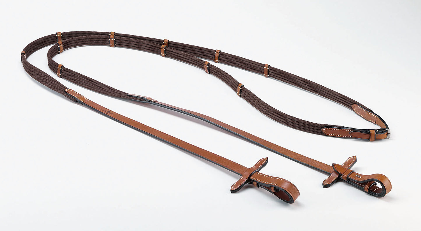 REINS WITH STOPPER - BRASS FITTINGS - Red/Brown - Cob