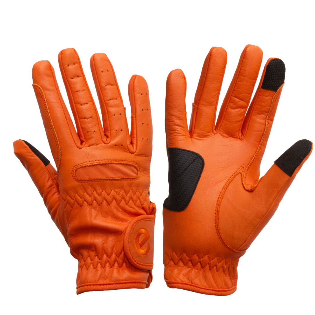 eQUEST GripPro Leather Touchscreen Riding Gloves - Orange | Classic English Style