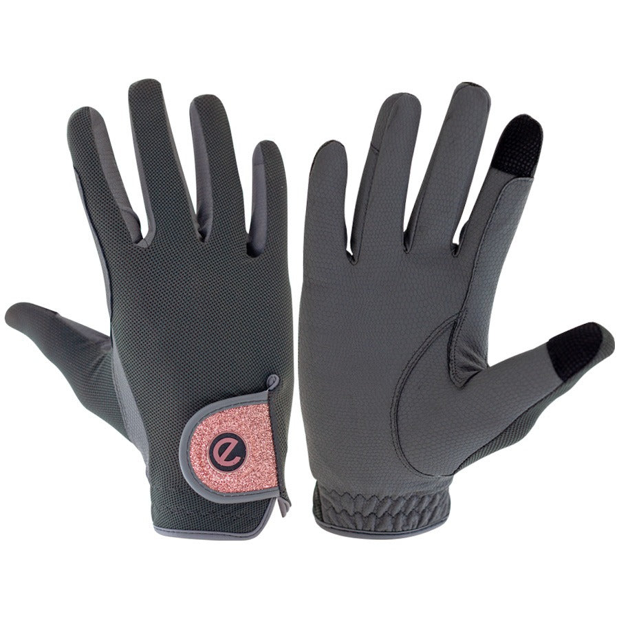 eQUEST GripPro X-LITE Riding Gloves - Grey & Rose Gold Glitter Cuff