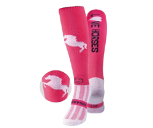 Love Horses Brilliant Pink Knee Length Socks,