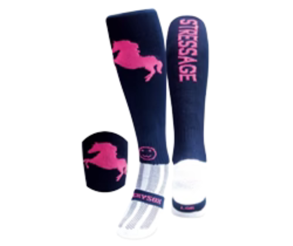 Stressage Navy Blue and Pink Knee Length Socks