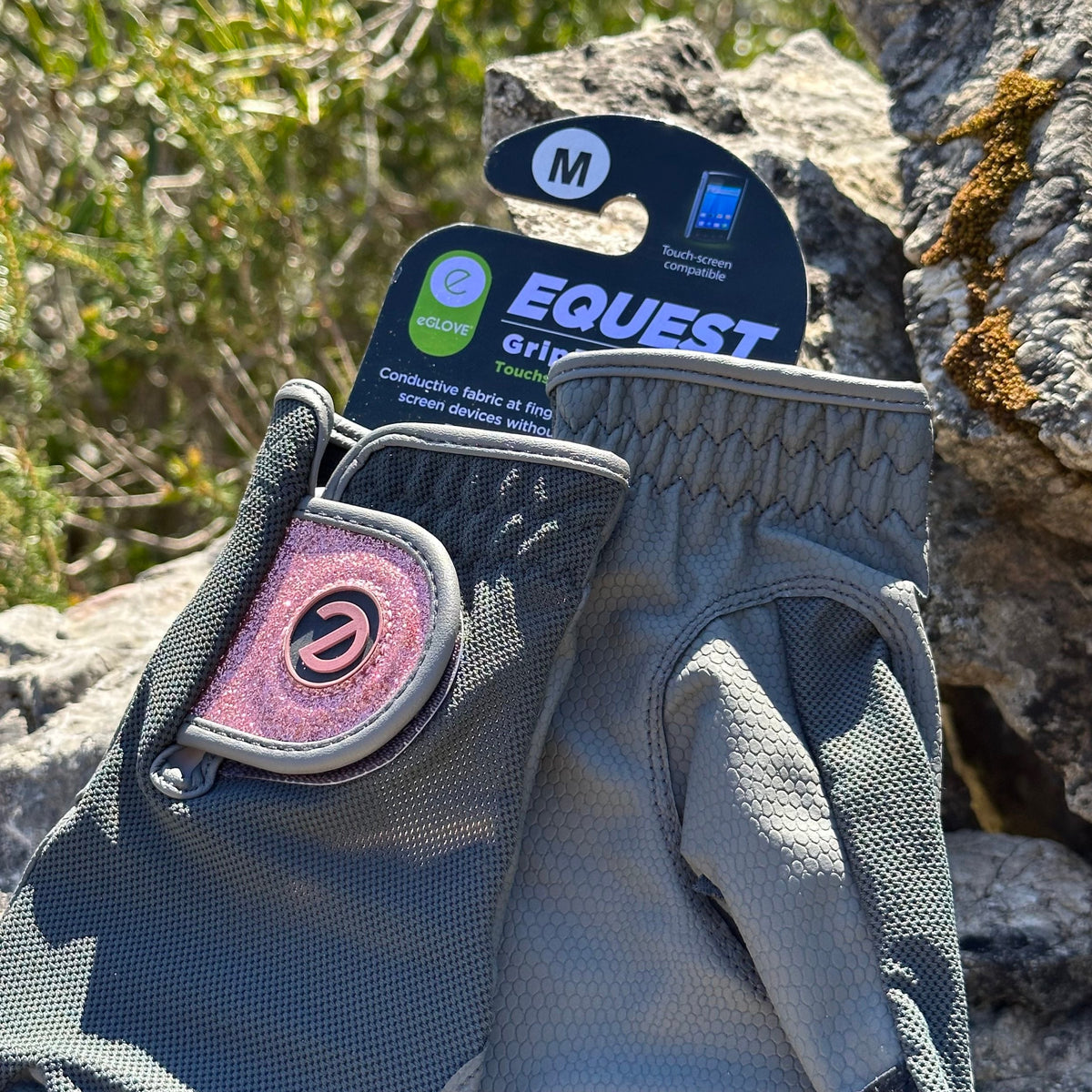 eQUEST GripPro X-LITE Riding Gloves - Grey & Rose Gold Glitter Cuff