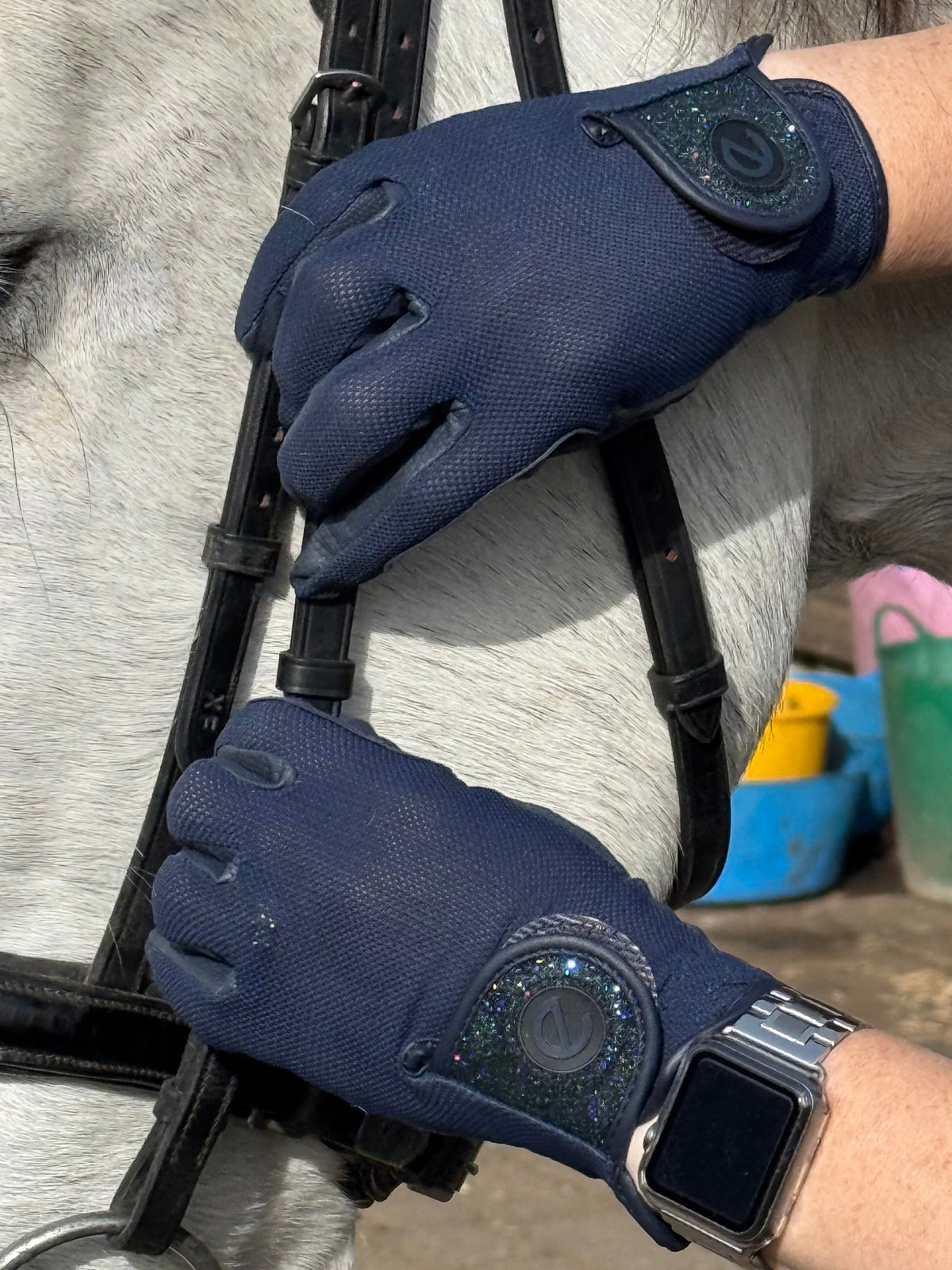 eQUEST GripPro X-LITE Riding Gloves - Blue Tonal Glitter Cuff