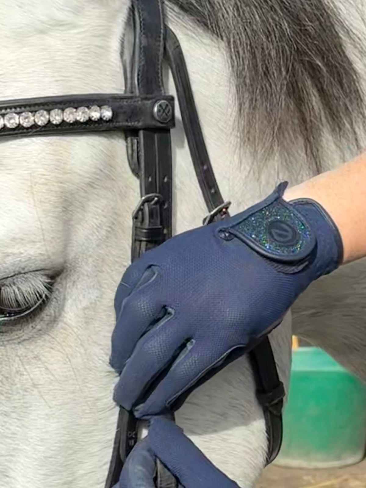 eQUEST GripPro X-LITE Riding Gloves - Blue Tonal Glitter Cuff