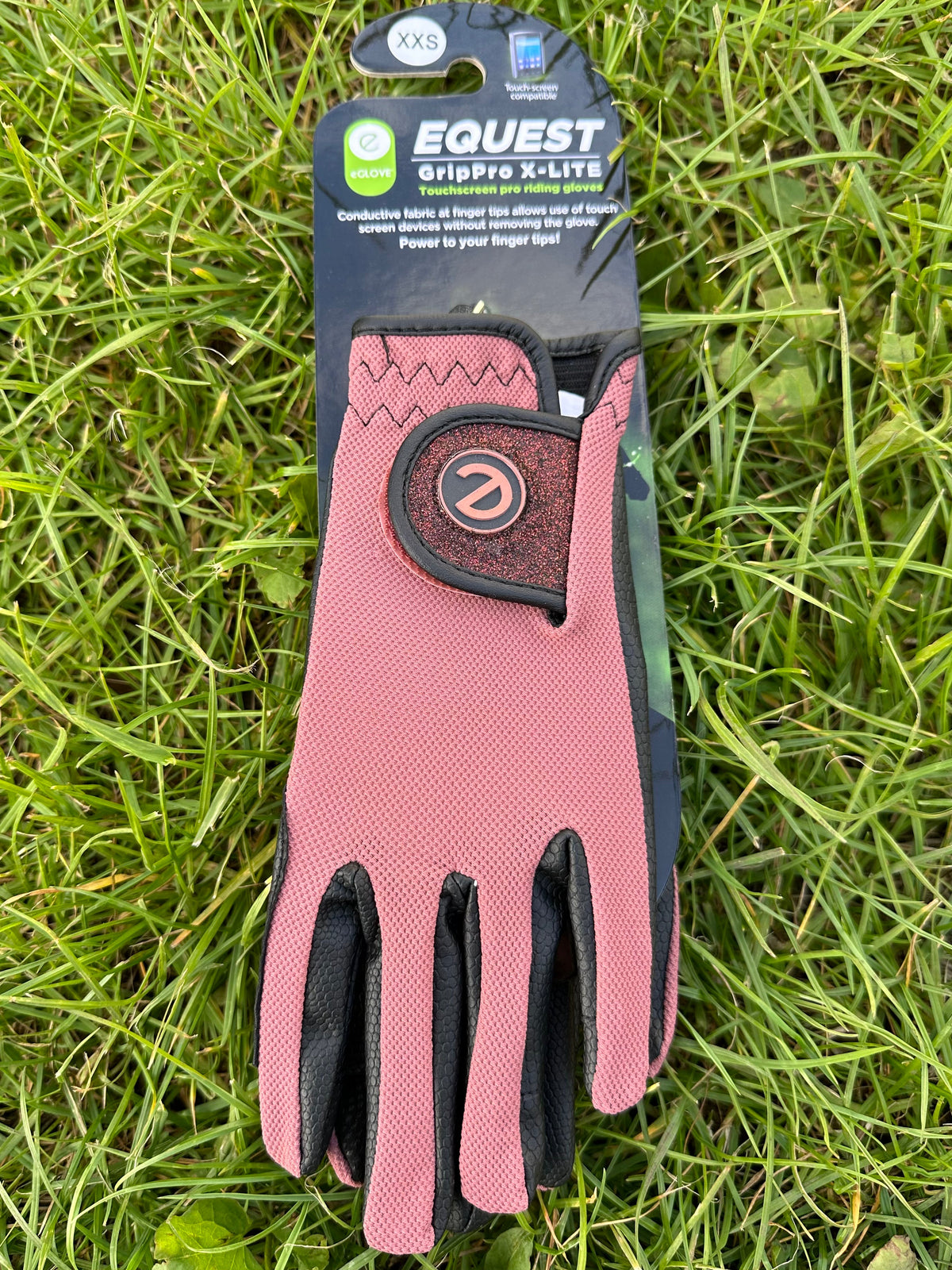 eQUEST GripPro X-LITE Riding Gloves - Coral Glitter Cuff